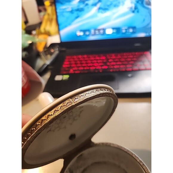 Vintage Porcelain Lidded Serving Pot Handle Gold Gilt Floral Brass Trim Elegant - Picture 10 of 15